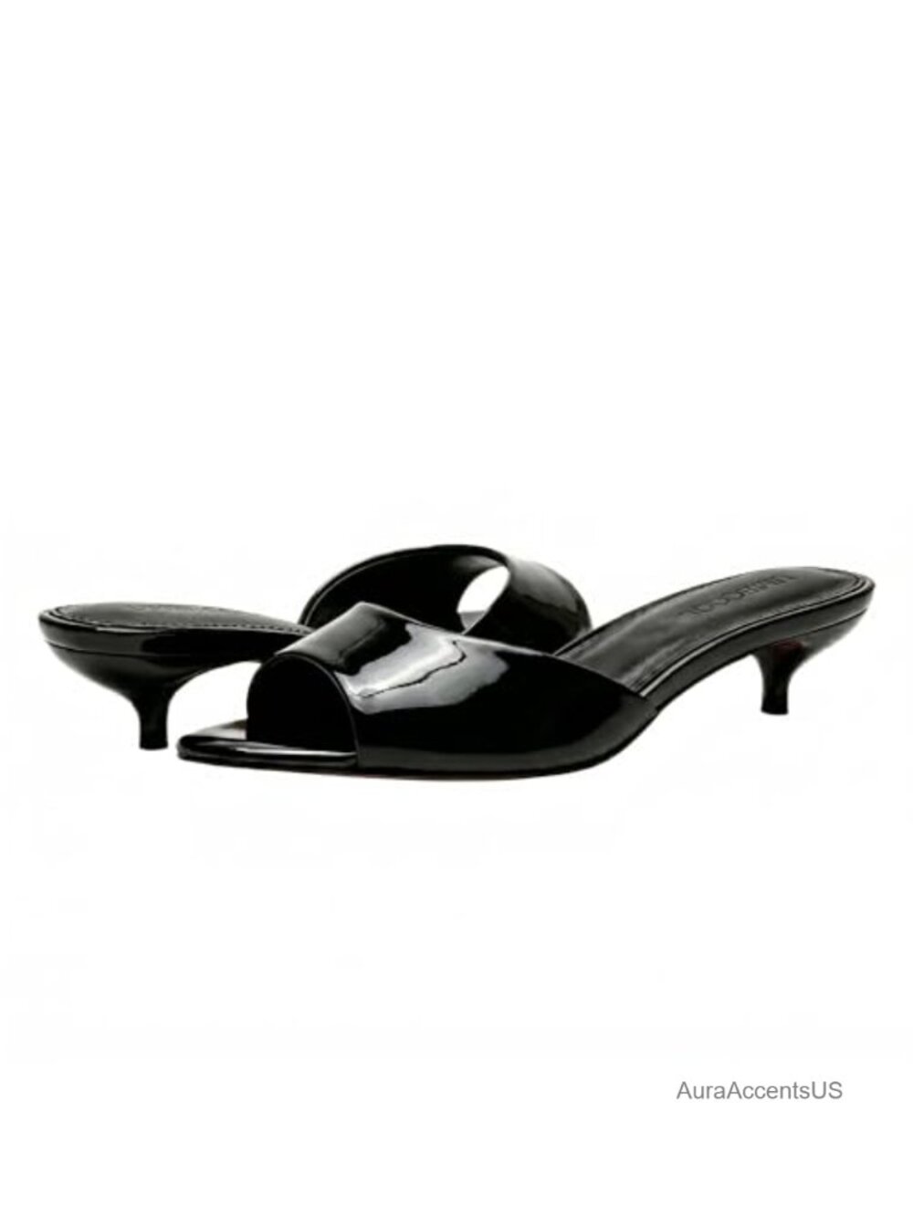 Kitten Heel Mules Almond Toe Slip On Sandals Low Heel Dressy Work